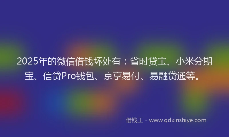 2025年的微信借钱坏处有：省时贷宝、小米分期宝、信贷Pro钱包、京享易付、易融贷通等。