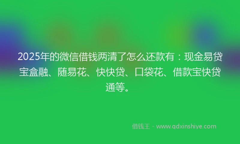 2025年的微信借钱两清了怎么还款有：现金易贷宝盒融、随易花、快快贷、口袋花、借款宝快贷通等。