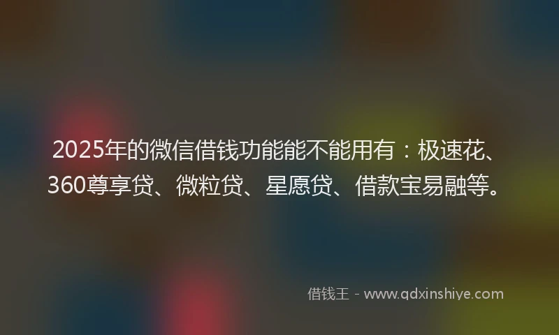 2025年的微信借钱功能能不能用有：极速花、360尊享贷、微粒贷、星愿贷、借款宝易融等。