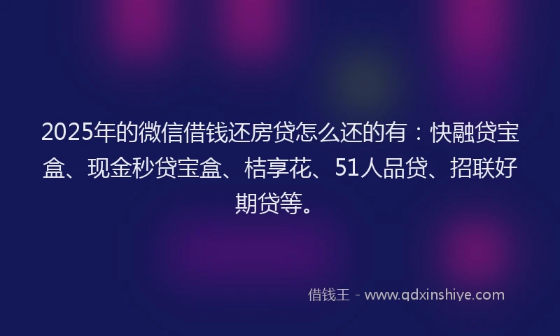 2025年的微信借钱还房贷怎么还的有：快融贷宝盒、现金秒贷宝盒、桔享花、51人品贷、招联好期贷等。