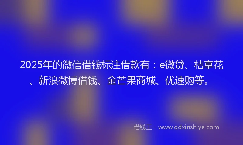 2025年的微信借钱标注借款有：e微贷、桔享花、新浪微博借钱、金芒果商城、优速购等。