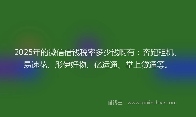 2025年的微信借钱税率多少钱啊有：奔跑租机、易速花、彤伊好物、亿运通、掌上贷通等。