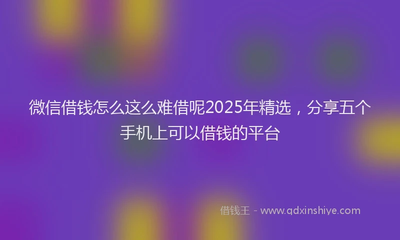 微信借钱怎么这么难借呢2025年精选，分享五个手机上可以借钱的平台
