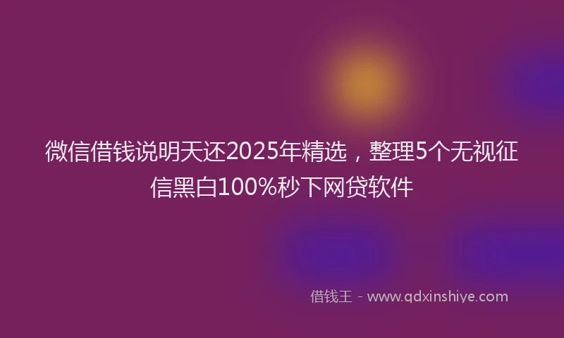 微信借钱说明天还2025年精选，整理5个无视征信黑白100%秒下网贷软件