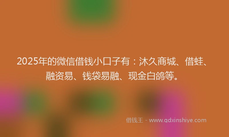 2025年的微信借钱小口子有：沐久商城、借蛙、融资易、钱袋易融、现金白鸽等。