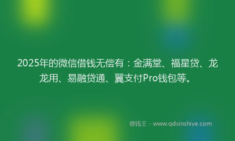 2025年的微信借钱无偿有：金满堂、福星贷、龙龙用、易融贷通、翼支付Pro钱包等。