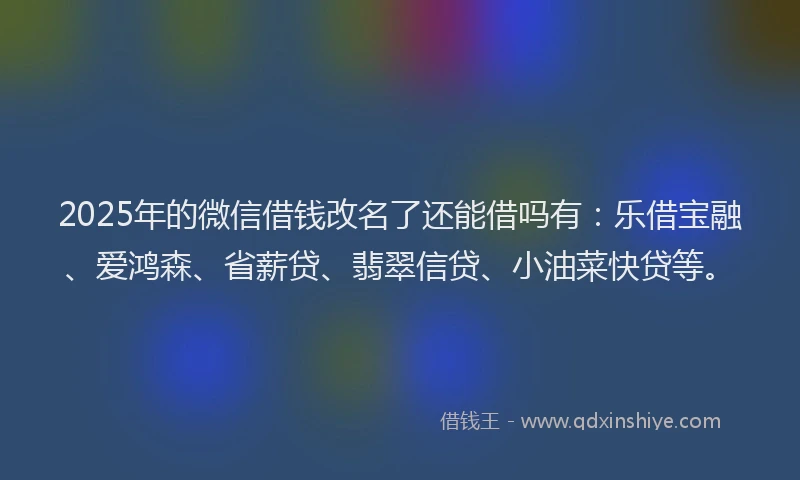 2025年的微信借钱改名了还能借吗有：乐借宝融、爱鸿森、省薪贷、翡翠信贷、小油菜快贷等。