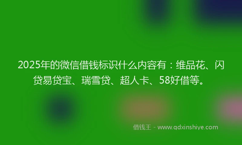 2025年的微信借钱标识什么内容有：维品花、闪贷易贷宝、瑞雪贷、超人卡、58好借等。
