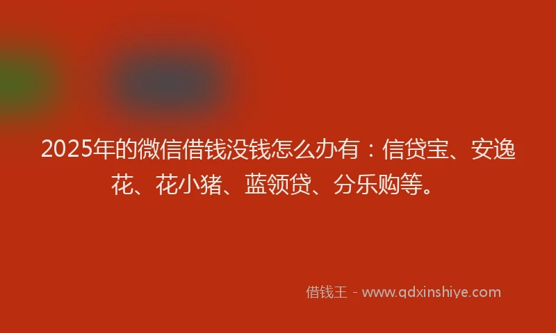 2025年的微信借钱没钱怎么办有：信贷宝、安逸花、花小猪、蓝领贷、分乐购等。