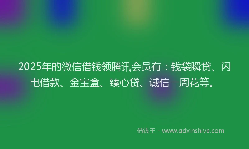 2025年的微信借钱领腾讯会员有：钱袋瞬贷、闪电借款、金宝盒、臻心贷、诚信一周花等。