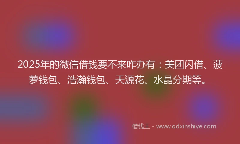 2025年的微信借钱要不来咋办有：美团闪借、菠萝钱包、浩瀚钱包、天源花、水晶分期等。
