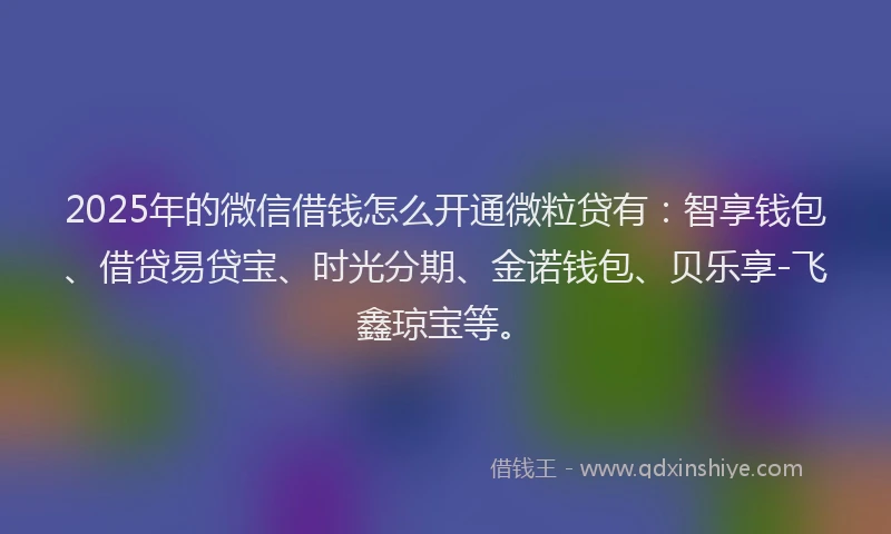 2025年的微信借钱怎么开通微粒贷有：智享钱包、借贷易贷宝、时光分期、金诺钱包、贝乐享-飞鑫琼宝等。