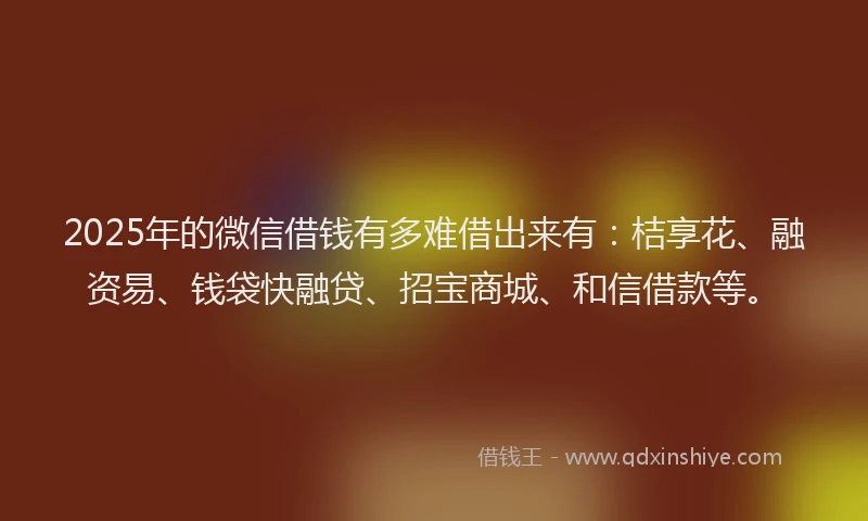2025年的微信借钱有多难借出来有：桔享花、融资易、钱袋快融贷、招宝商城、和信借款等。