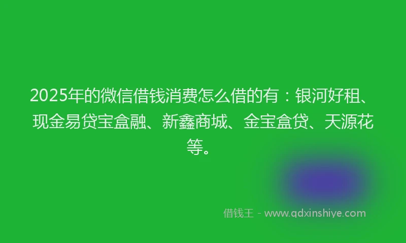 2025年的微信借钱消费怎么借的有：银河好租、现金易贷宝盒融、新鑫商城、金宝盒贷、天源花等。