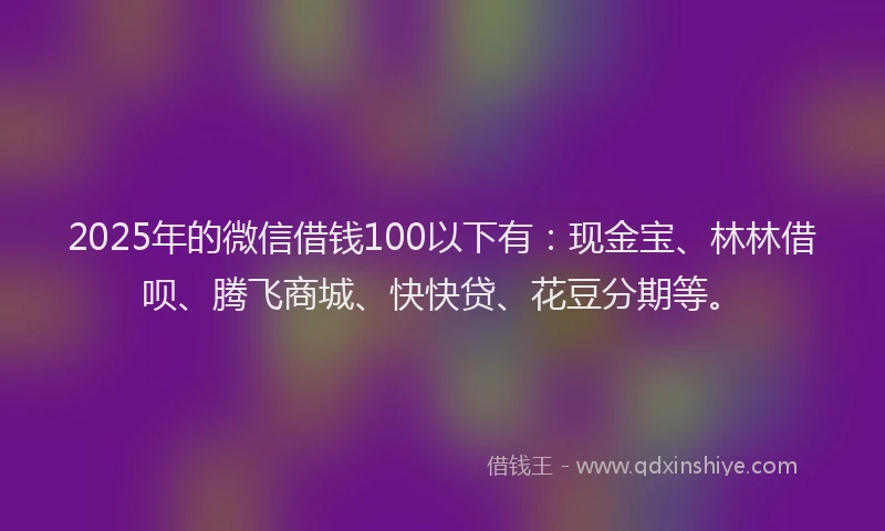 2025年的微信借钱100以下有：现金宝、林林借呗、腾飞商城、快快贷、花豆分期等。