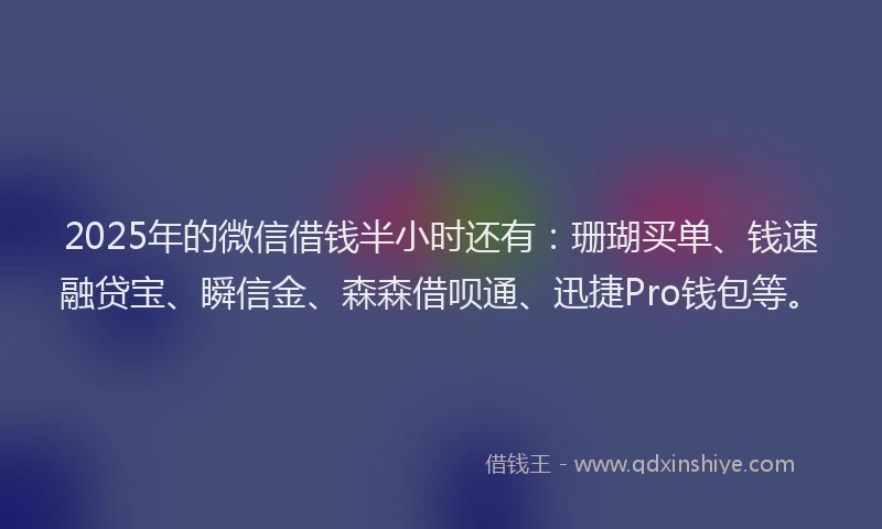 2025年的微信借钱半小时还有：珊瑚买单、钱速融贷宝、瞬信金、森森借呗通、迅捷Pro钱包等。