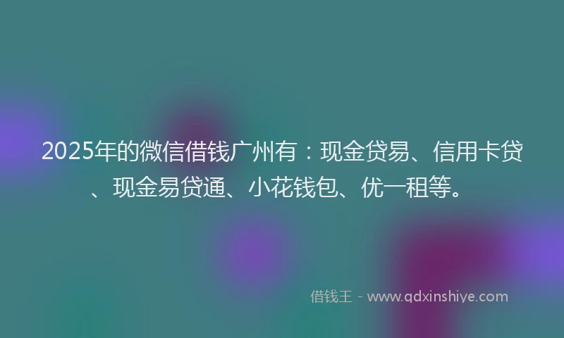 2025年的微信借钱广州有：现金贷易、信用卡贷、现金易贷通、小花钱包、优一租等。