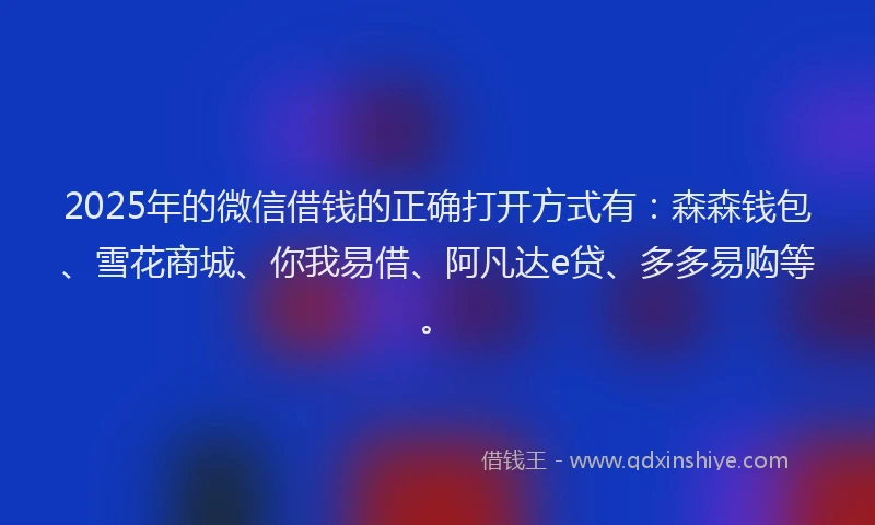 2025年的微信借钱的正确打开方式有：森森钱包、雪花商城、你我易借、阿凡达e贷、多多易购等。