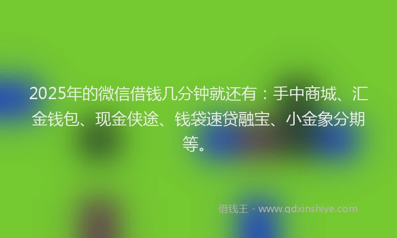 2025年的微信借钱几分钟就还有：手中商城、汇金钱包、现金侠途、钱袋速贷融宝、小金象分期等。