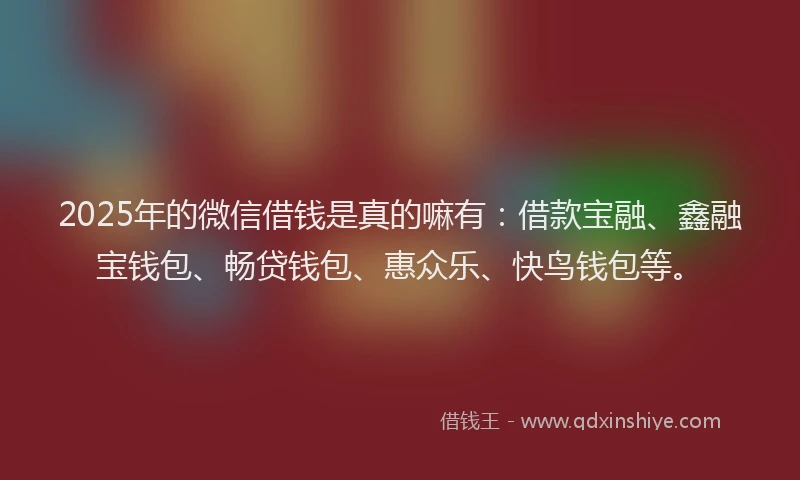 2025年的微信借钱是真的嘛有：借款宝融、鑫融宝钱包、畅贷钱包、惠众乐、快鸟钱包等。