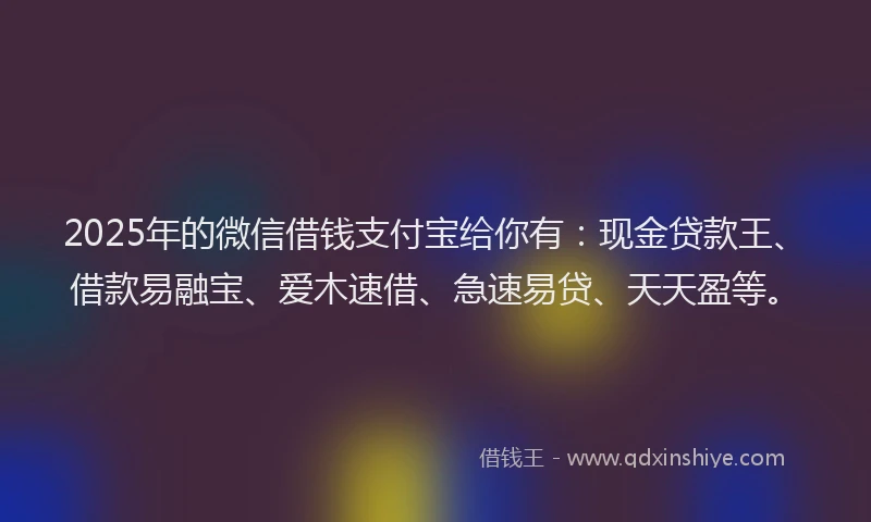 2025年的微信借钱支付宝给你有：现金贷款王、借款易融宝、爱木速借、急速易贷、天天盈等。