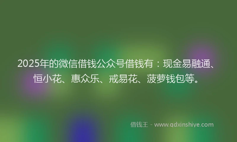 2025年的微信借钱公众号借钱有：现金易融通、恒小花、惠众乐、戒易花、菠萝钱包等。