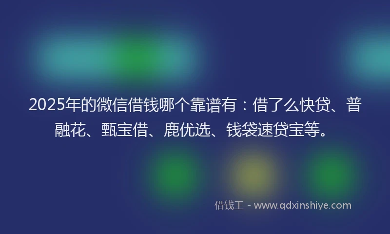 2025年的微信借钱哪个靠谱有：借了么快贷、普融花、甄宝借、鹿优选、钱袋速贷宝等。