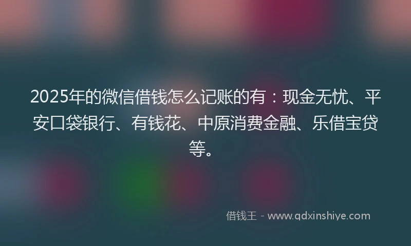 2025年的微信借钱怎么记账的有：现金无忧、平安口袋银行、有钱花、中原消费金融、乐借宝贷等。