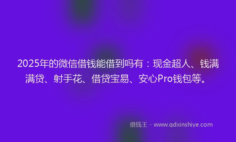 2025年的微信借钱能借到吗有：现金超人、钱满满贷、射手花、借贷宝易、安心Pro钱包等。