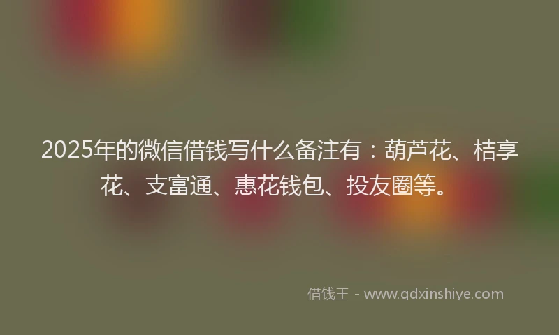 2025年的微信借钱写什么备注有：葫芦花、桔享花、支富通、惠花钱包、投友圈等。