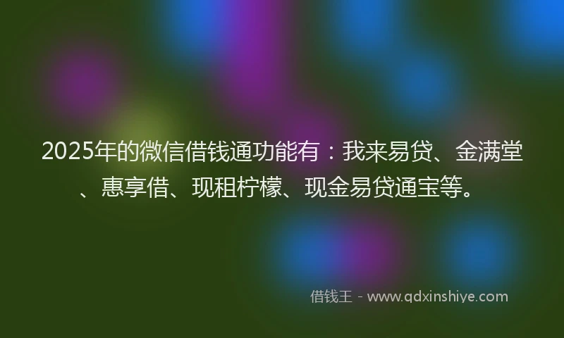 2025年的微信借钱通功能有：我来易贷、金满堂、惠享借、现租柠檬、现金易贷通宝等。