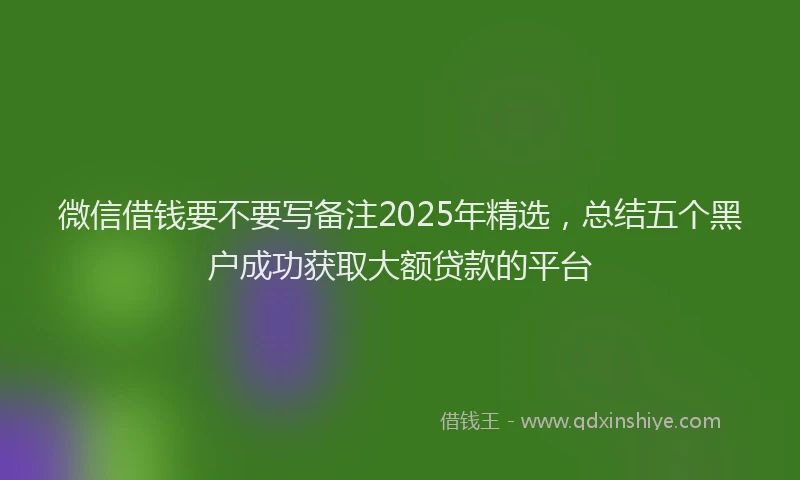 微信借钱要不要写备注2025年精选，总结五个黑户成功获取大额贷款的平台
