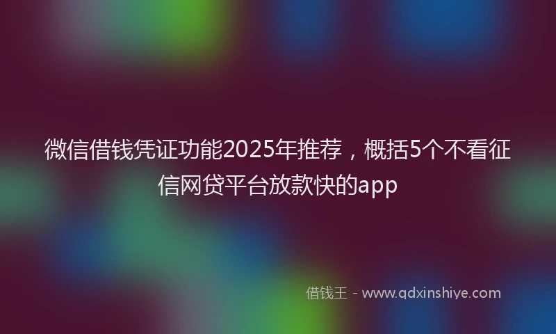 微信借钱凭证功能2025年推荐，概括5个不看征信网贷平台放款快的app