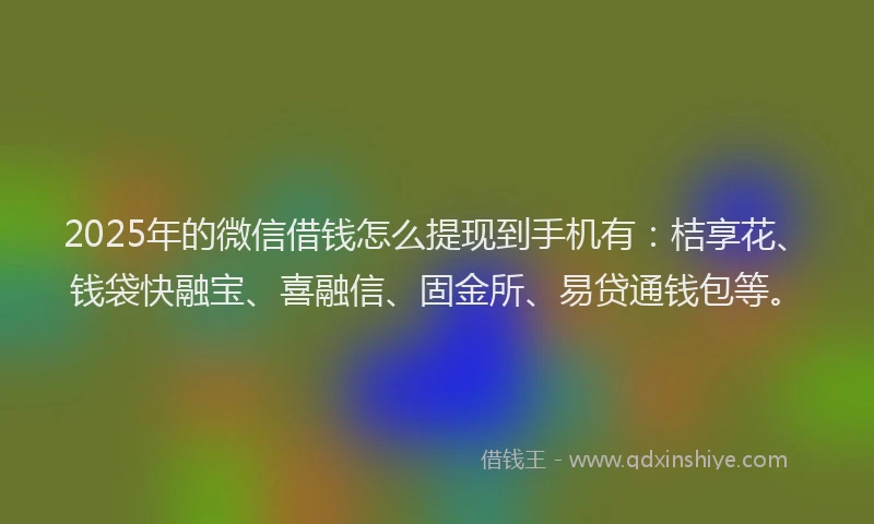 2025年的微信借钱怎么提现到手机有：桔享花、钱袋快融宝、喜融信、固金所、易贷通钱包等。