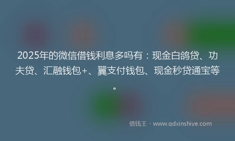 2025年的微信借钱利息多吗有：现金白鸽贷、功夫贷、汇融钱包+、翼支付钱包、现金秒贷通宝等。