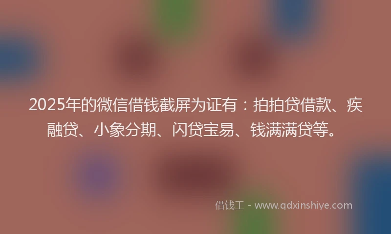 2025年的微信借钱截屏为证有：拍拍贷借款、疾融贷、小象分期、闪贷宝易、钱满满贷等。