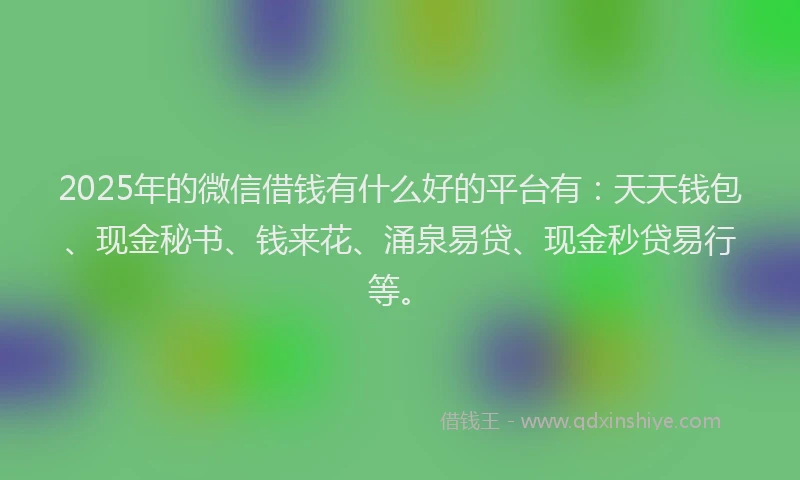 2025年的微信借钱有什么好的平台有：天天钱包、现金秘书、钱来花、涌泉易贷、现金秒贷易行等。