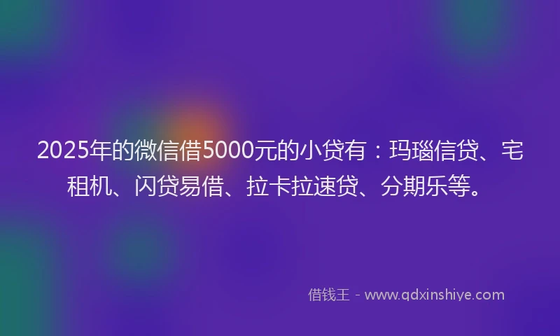 2025年的微信借5000元的小贷有：玛瑙信贷、宅租机、闪贷易借、拉卡拉速贷、分期乐等。