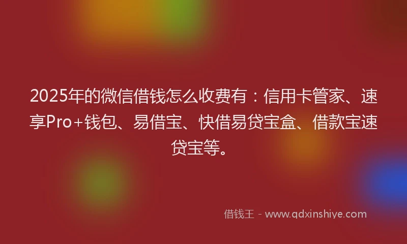 2025年的微信借钱怎么收费有：信用卡管家、速享Pro+钱包、易借宝、快借易贷宝盒、借款宝速贷宝等。