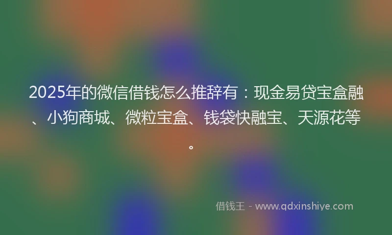 2025年的微信借钱怎么推辞有：现金易贷宝盒融、小狗商城、微粒宝盒、钱袋快融宝、天源花等。