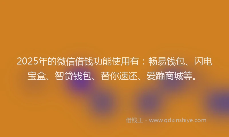 2025年的微信借钱功能使用有：畅易钱包、闪电宝盒、智贷钱包、替你速还、爱蹦商城等。