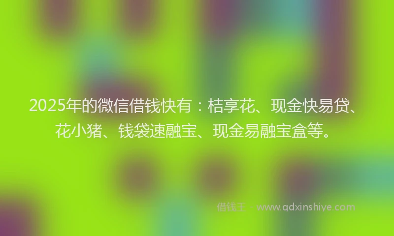 2025年的微信借钱快有：桔享花、现金快易贷、花小猪、钱袋速融宝、现金易融宝盒等。