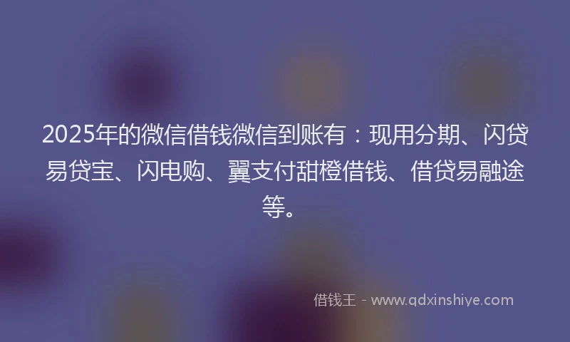 2025年的微信借钱微信到账有：现用分期、闪贷易贷宝、闪电购、翼支付甜橙借钱、借贷易融途等。