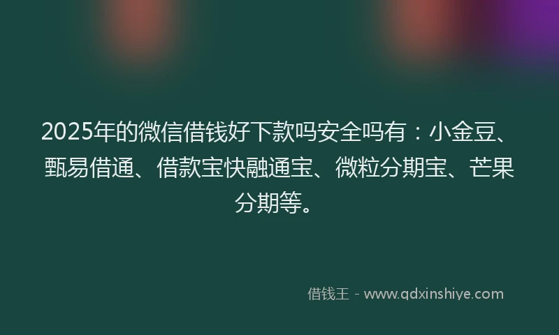 2025年的微信借钱好下款吗安全吗有：小金豆、甄易借通、借款宝快融通宝、微粒分期宝、芒果分期等。