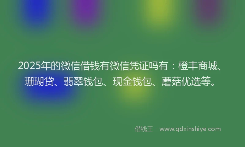 2025年的微信借钱有微信凭证吗有：橙丰商城、珊瑚贷、翡翠钱包、现金钱包、蘑菇优选等。