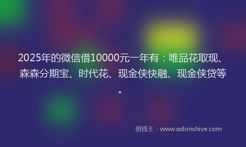 2025年的微信借10000元一年有：唯品花取现、森森分期宝、时代花、现金侠快融、现金侠贷等。