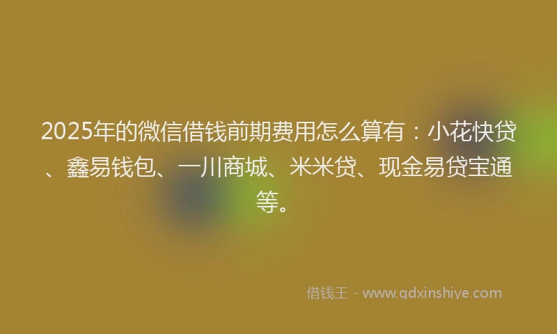 2025年的微信借钱前期费用怎么算有：小花快贷、鑫易钱包、一川商城、米米贷、现金易贷宝通等。