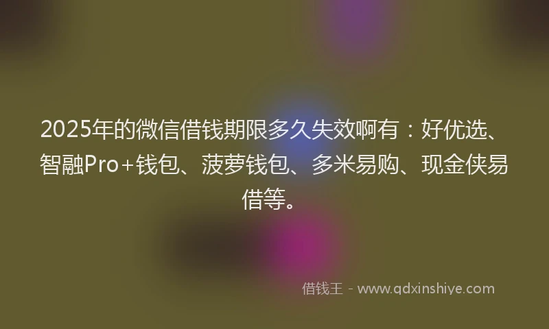 2025年的微信借钱期限多久失效啊有：好优选、智融Pro+钱包、菠萝钱包、多米易购、现金侠易借等。
