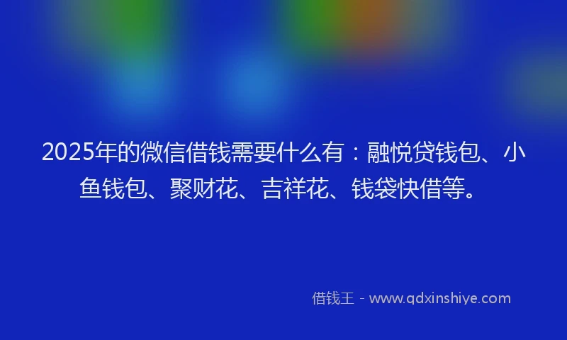 2025年的微信借钱需要什么有：融悦贷钱包、小鱼钱包、聚财花、吉祥花、钱袋快借等。