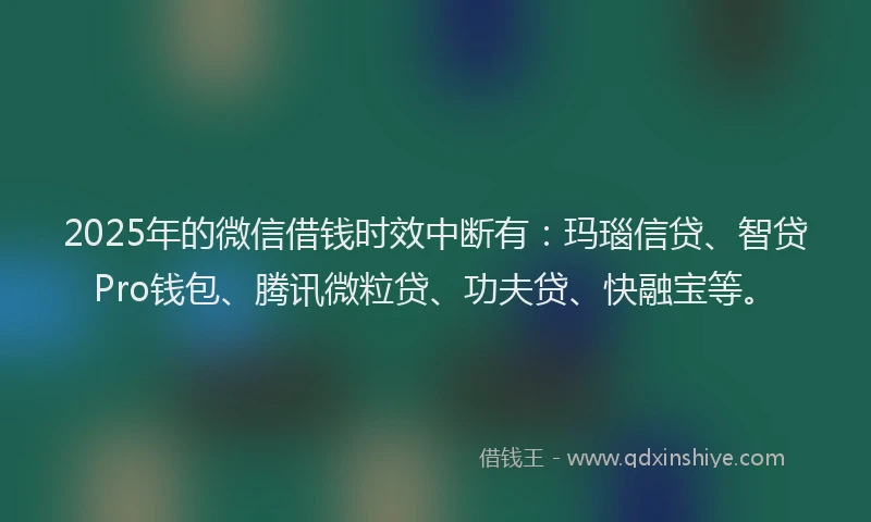 2025年的微信借钱时效中断有：玛瑙信贷、智贷Pro钱包、腾讯微粒贷、功夫贷、快融宝等。